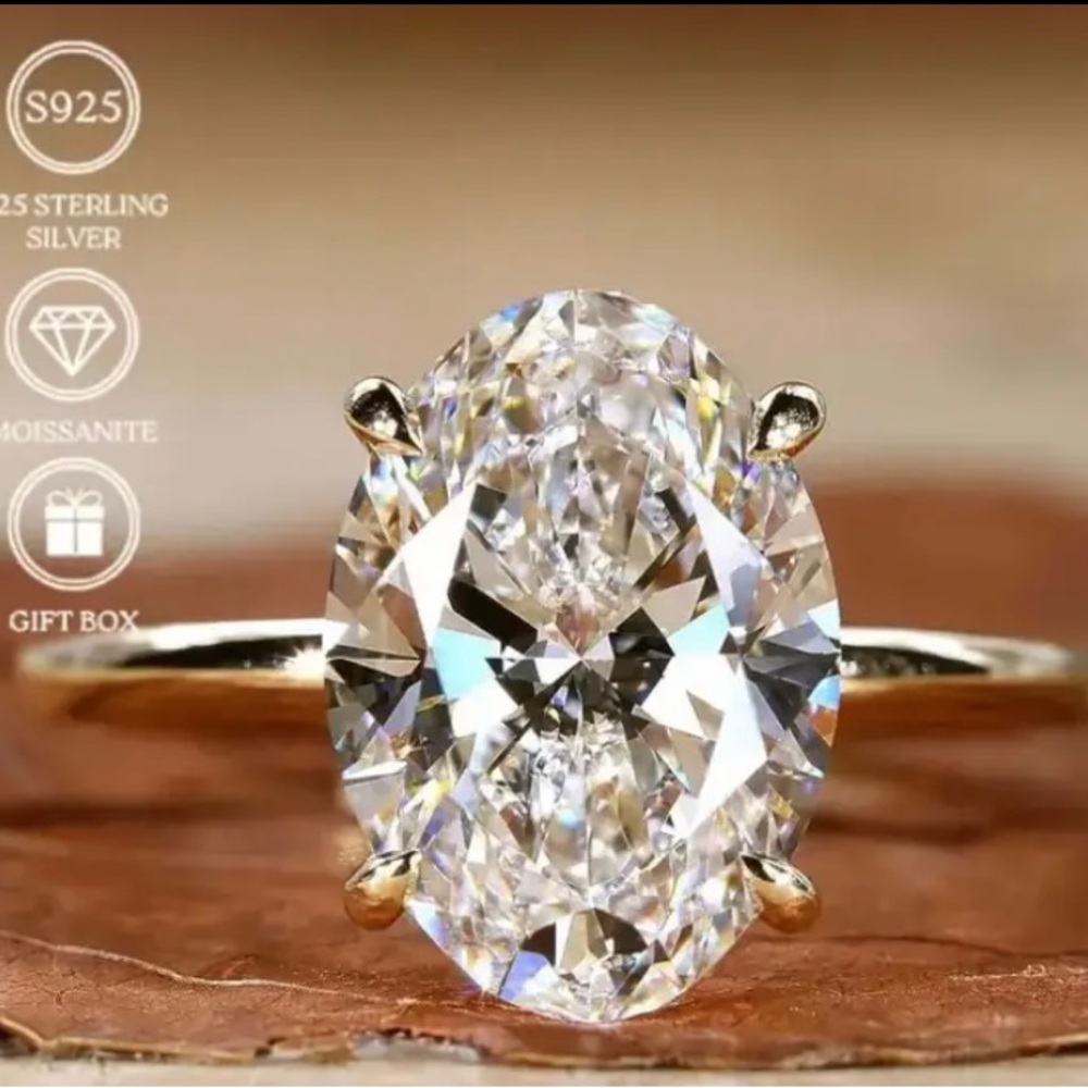 9.25 Sterling Silver & Oval Moissanite Cut Ring 3cts